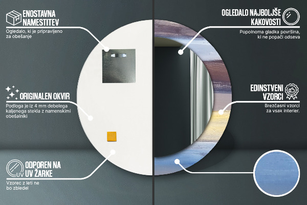 Espejo redondo marco con estampado decorativo Imagen abstracta