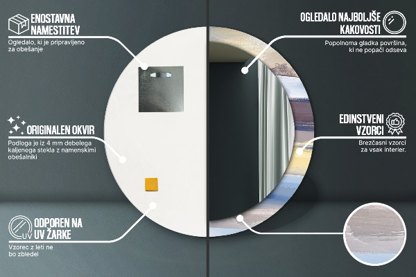 Espejo redondo marco con estampado decorativo Imagen abstracta