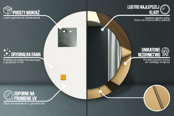 Espejo redondo marco con estampado decorativo Abstracción moderna