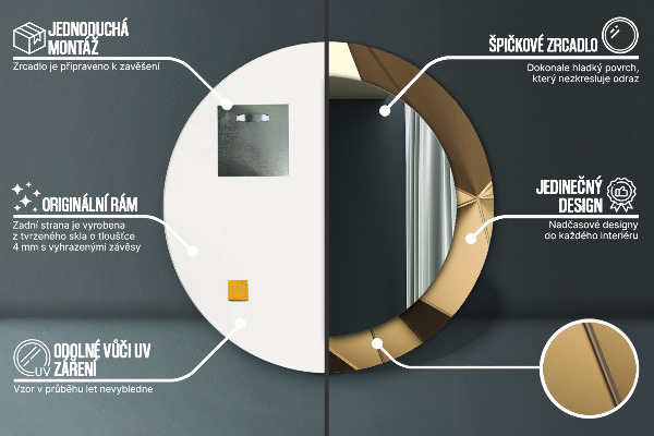 Espejo redondo marco con estampado decorativo Abstracción moderna