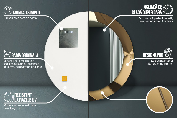 Espejo redondo marco con estampado decorativo Abstracción moderna