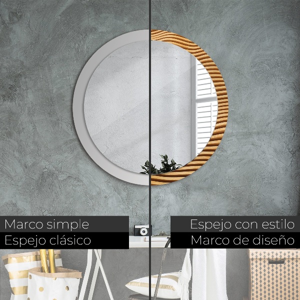 Espejo redondo marco con estampado decorativo Onda de madera