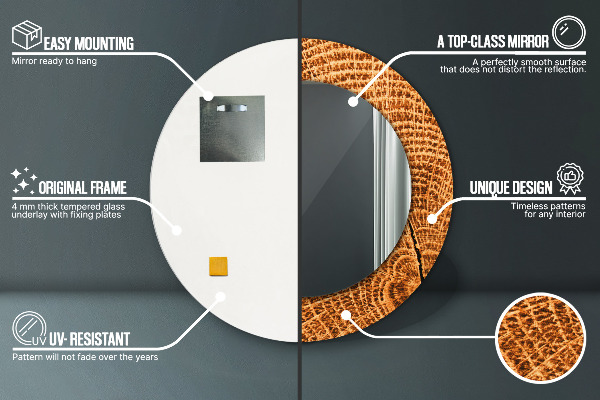 Espejo redondo con decoración Madera de roble