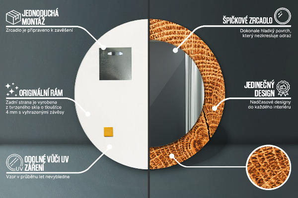 Espejo redondo con decoración Madera de roble