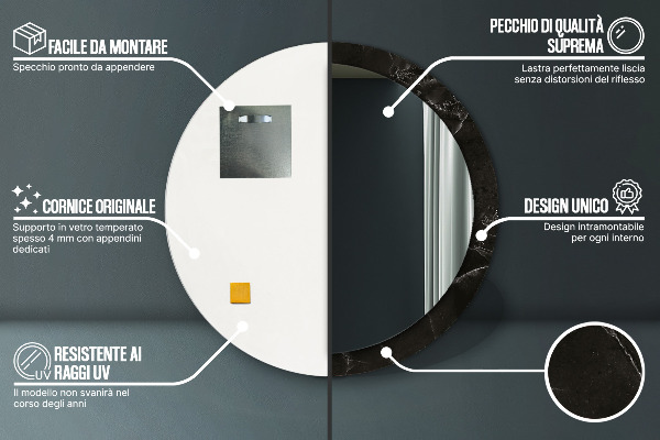 Espejo redondo con decoración Piedra de mármol