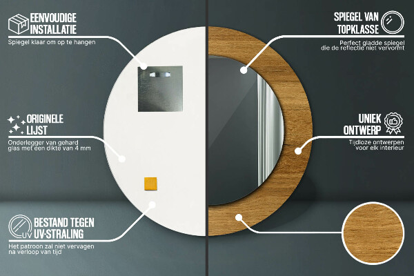 Espejo redondo con decoración Roble rústico