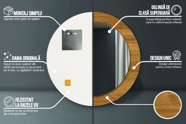 Espejo redondo con decoración Roble rústico