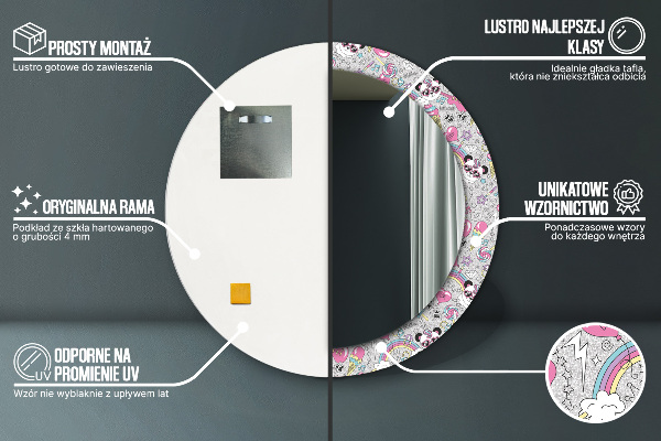 Espejo redondo con decoración Panda unicornio