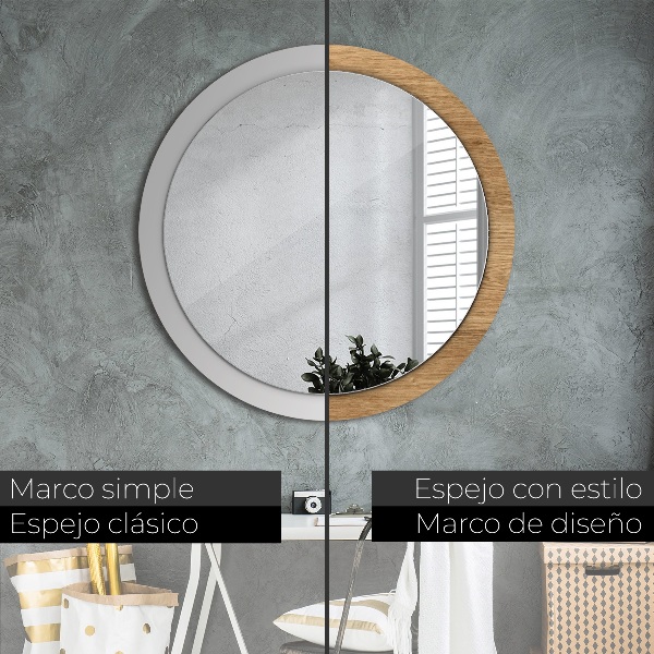 Espejo redondo con decoración Textura de madera