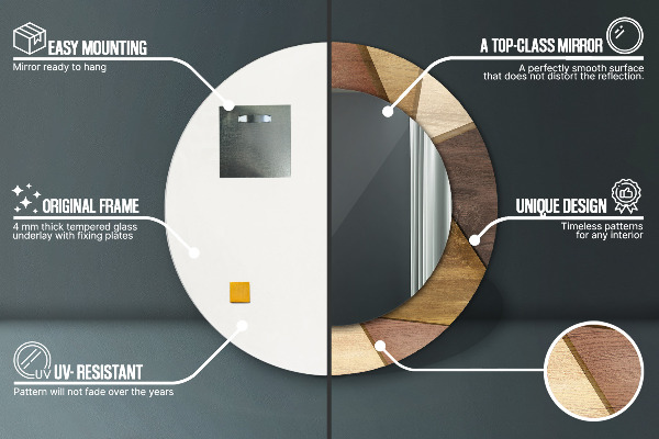 Espejo redondo impreso decorativo redondo Madera geométrica 3d