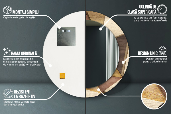 Espejo redondo impreso decorativo redondo Madera geométrica 3d