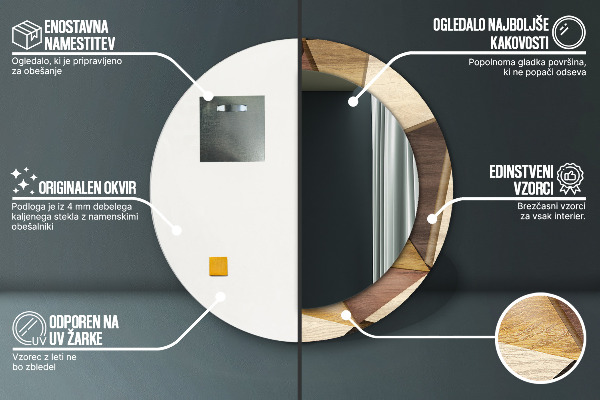 Espejo redondo impreso decorativo redondo Madera geométrica 3d