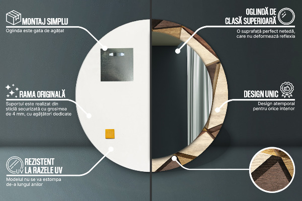 Espejo redondo impreso decorativo redondo Madera geométrica 3d