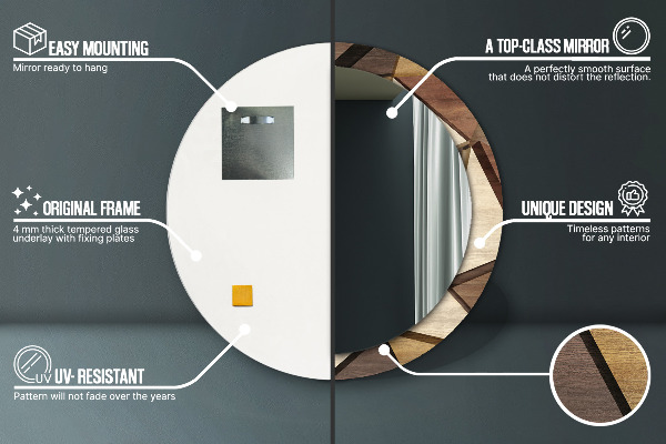 Espejo redondo impreso decorativo redondo Madera geométrica 3d