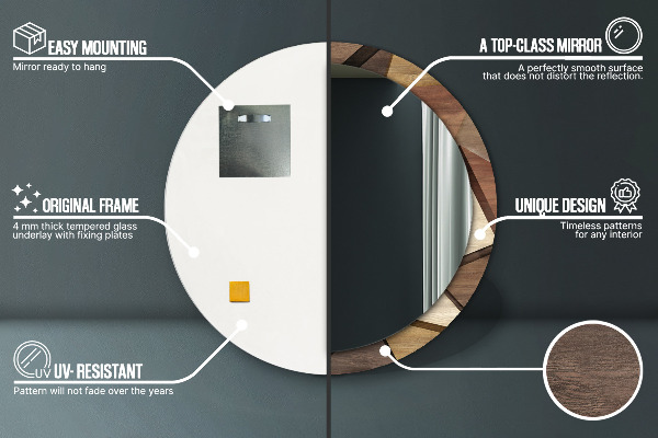 Espejo redondo impreso decorativo redondo Madera geométrica 3d