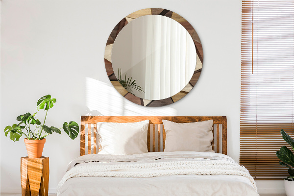 Espejo redondo impreso decorativo redondo Madera geométrica 3d