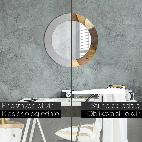 Espejo redondo impreso decorativo redondo Madera geométrica 3d