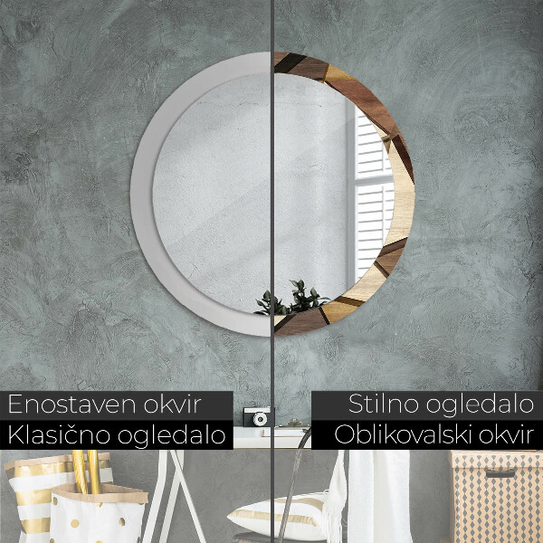 Espejo redondo impreso decorativo redondo Madera geométrica 3d