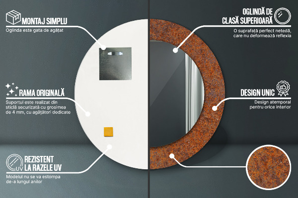 Espejo redondo impreso decorativo redondo Metal oxidado