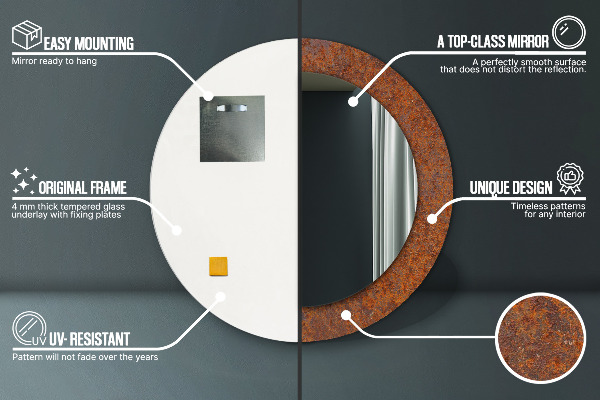 Espejo redondo impreso decorativo redondo Metal oxidado