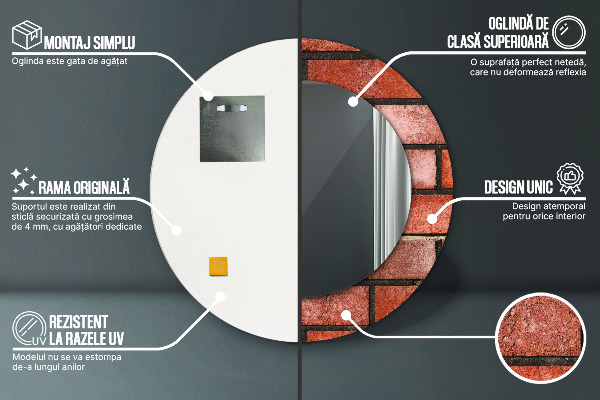 Espejo redondo marco estampado Ladrillo rojo