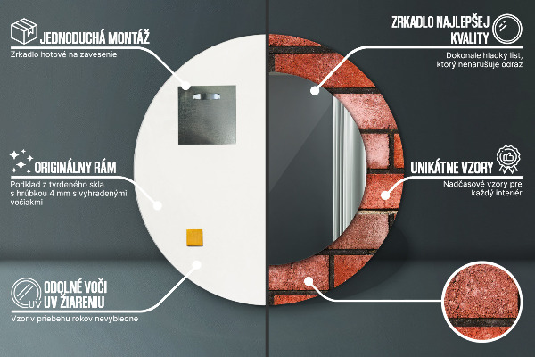 Espejo redondo marco estampado Ladrillo rojo