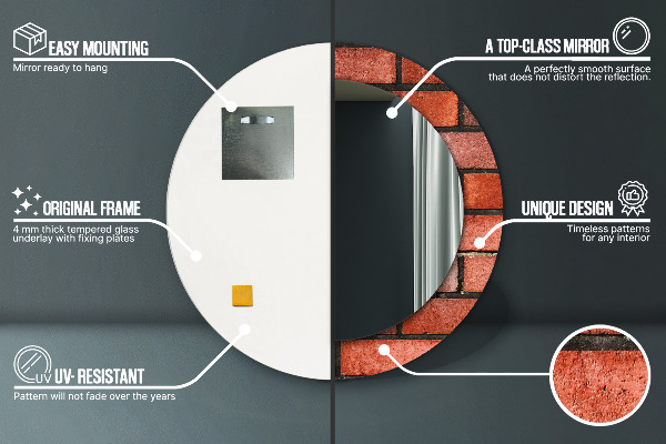 Espejo redondo marco estampado Ladrillo rojo