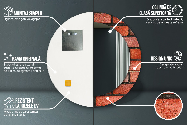 Espejo redondo marco estampado Ladrillo rojo