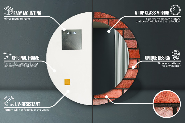 Espejo redondo marco estampado Ladrillo rojo