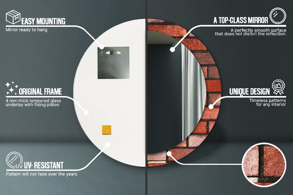 Espejo redondo marco estampado Ladrillo rojo