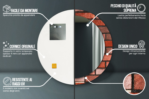 Espejo redondo marco estampado Ladrillo rojo