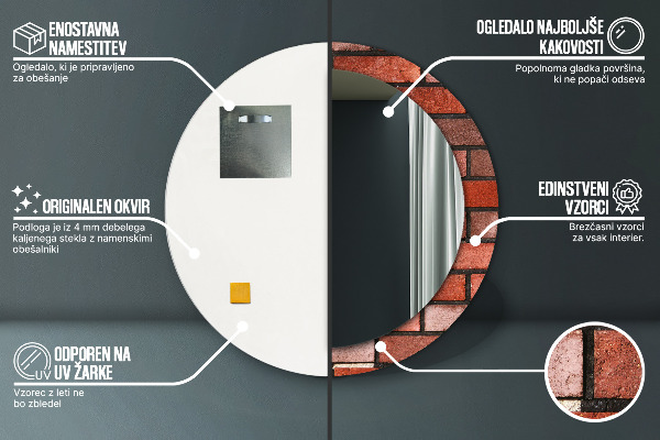 Espejo redondo marco estampado Ladrillo rojo