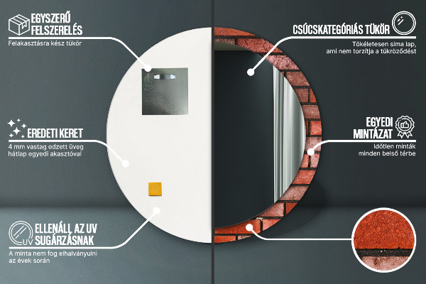 Espejo redondo marco estampado Ladrillo rojo