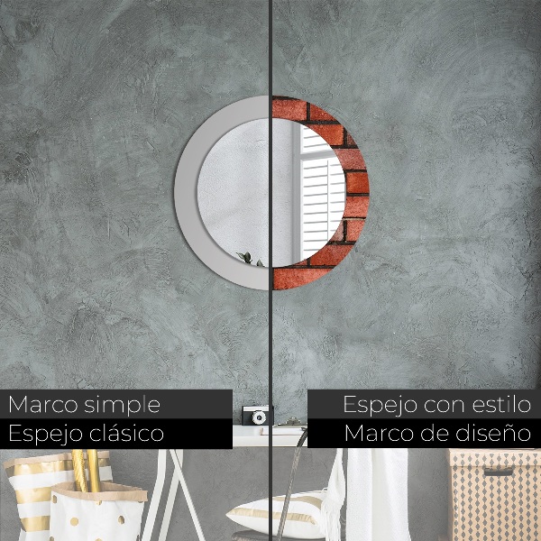 Espejo redondo marco estampado Ladrillo rojo