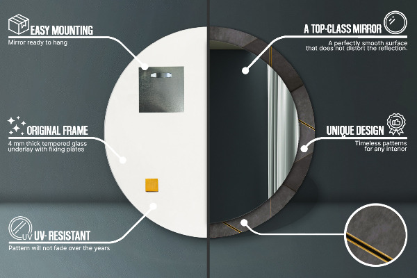 Espejo redondo marco estampado Triangulos grises