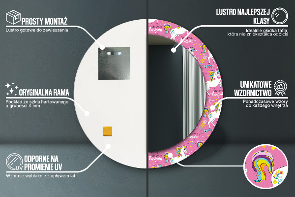 Espejo redondo marco estampado Unicornio mágico