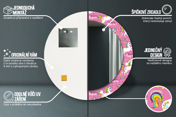 Espejo redondo marco estampado Unicornio mágico