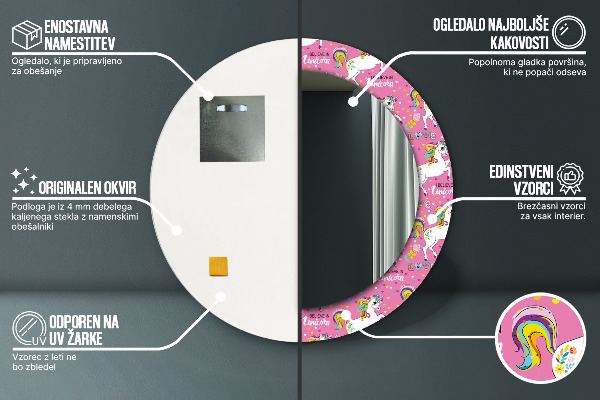 Espejo redondo marco estampado Unicornio mágico