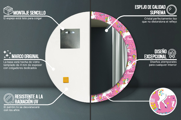 Espejo redondo marco estampado Unicornio mágico