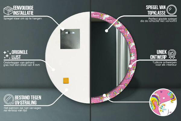 Espejo redondo marco estampado Unicornio mágico