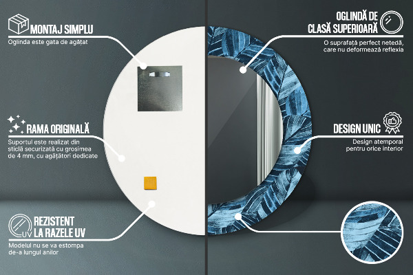 Espejo redondo marco estampado Hojas de la selva