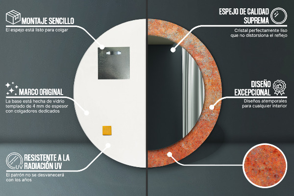 Espejo redondo marco estampado Metal oxidado