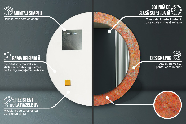 Espejo redondo marco estampado Metal oxidado