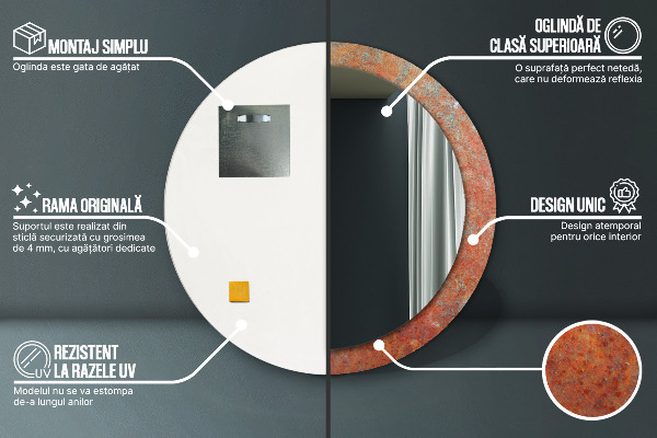 Espejo redondo marco estampado Metal oxidado