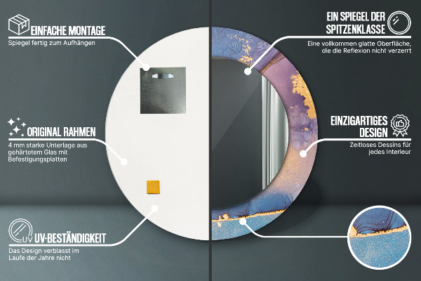Espejo redondo impreso decorativo redondo Piedra de mármol