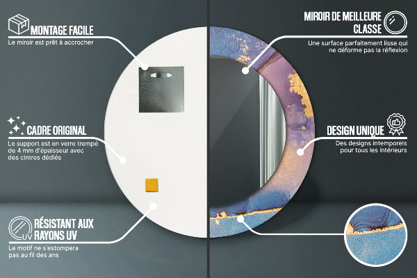 Espejo redondo impreso decorativo redondo Piedra de mármol