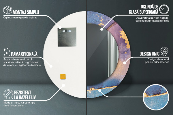 Espejo redondo impreso decorativo redondo Piedra de mármol