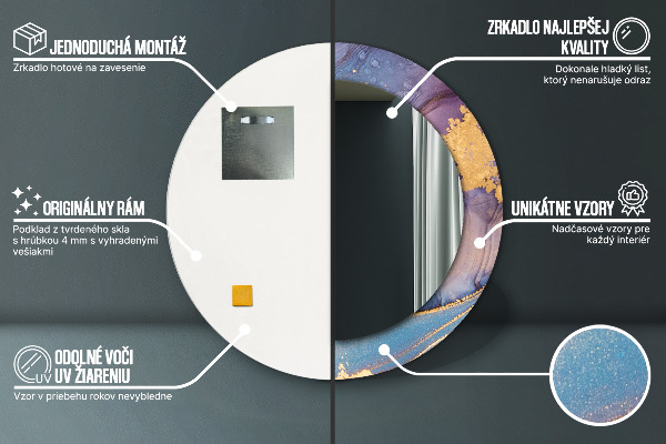 Espejo redondo impreso decorativo redondo Piedra de mármol