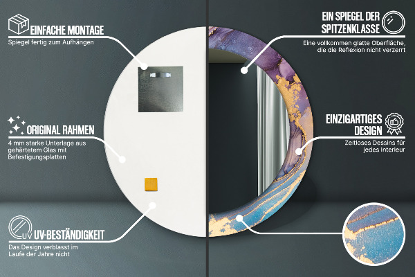 Espejo redondo impreso decorativo redondo Piedra de mármol