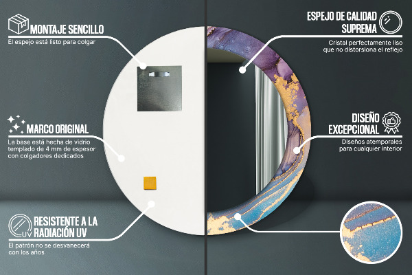 Espejo redondo impreso decorativo redondo Piedra de mármol